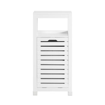 Armario para baño con 1 cesto para ropa sucia madera blanco