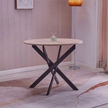Mesa comedor redonda efecto madera de roble y negro 90x90x77cm