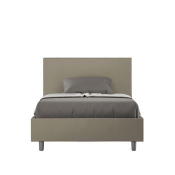 Cama De Una Plaza Y Medio  Sin Somier Acolchada 120x190 Cuero Sintético Capuchino Adele