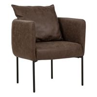 sillon elegante con cojin patas de hierro negras estilo retro piel sintetica marron oscuro malmos