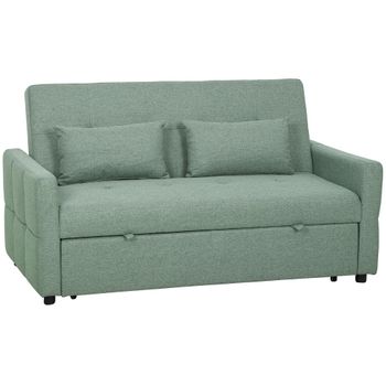 HOMCOM Sofá Convertible 2 Plazas 3 en 1, Sofá Cama Clic Clac 160 cm, Respaldo Ajustable, Asiento Amplio, 2 Cojines, Verde