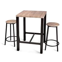 mesa alta con 2 taburetes metal y mdf 60 x 86 x 60 cm