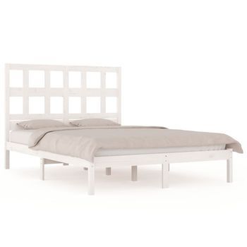 Cama Matrimonial | Cama Para Adultos | Estructura De Cama Madera Maciza De Pino Blanca 180x200 Cm