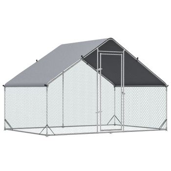 PawHut Gallinero Exterior 3x2x2 m Acero Galvanizado para Gallinas de Lujo con Cubierta PE y Cerradura para 4-6 Gallinas Plata   Aosom España