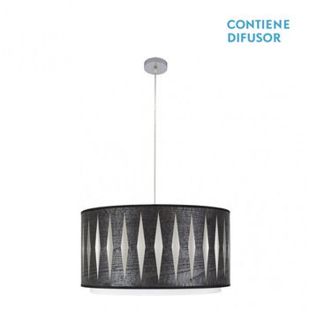 Colgante alexandra 2xe27 cromo/madera negra regx50x50 cm