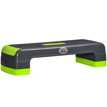 HOMCOM Plataforma Step para Fitness y Gimnasia Altura Ajustable 10/15/20 cm Carga 150 kg Gris y Verde para Ejercicio   Aosom España