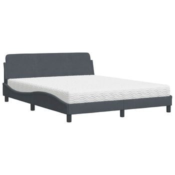 Cama Con Colchón Dover Terciopelo Gris Oscuro 160x200 Cm Vidaxl