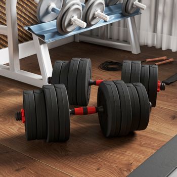 Juego De Mancuernas Ajustables 30 Kg 2en1 Homcom Hdpe Arena Pp, Negro