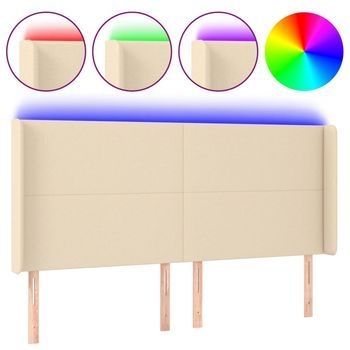 Cabecero Con Led De Tela Color Crema 203x16x118/128 Cm