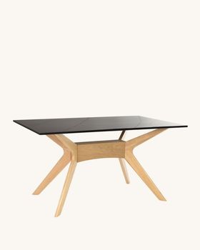 Mesa de comedor 140 tapa porcelanico negro y patas roble