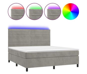 Cama box spring colchón y led terciopelo gris claro 160x200 cm rayas horizontales