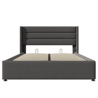 cama doble hidraulica 160x200 - tapizada con colchon y somier de madera y metal - gris