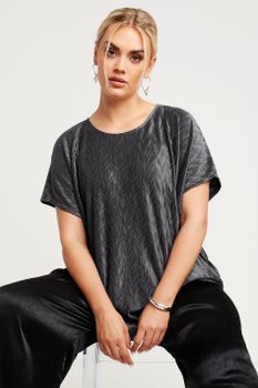 Limited Collection Top Gris Zigzag Plisado De Ondas, Mujer Curvy Y Tallas Grandes, Limited Collection