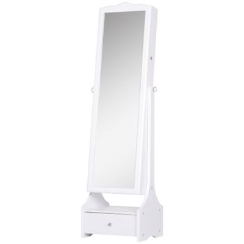 HOMCOM Espejo Joyero de Pie Armario de Joyería Luces LED Cerradura Cajones Espejo y Mesa Interior Abatible para Comésticos 45x36x150cm   Aosom España