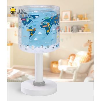 Lámpara De Mesita Led Quitamiedos Infantil Kids World Mapa Del Mundo