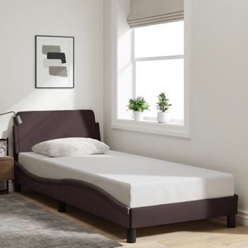 Cama Para Adulto | Cama Individual | Estructura De Cama Con Cabecero De Tela Marrón Oscuro 80x200 Cm Cfw398219