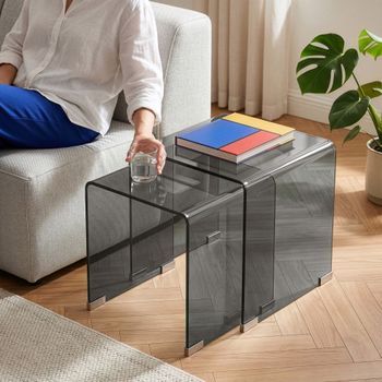Conjunto De 2 Mesas Nido Kariengem Vidrio Templado - Gris [en.casa]