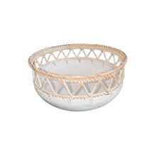 bol redondo de madera y ratan blanco d26 cm