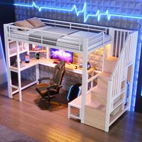 cama alta 90x200 cm con escritorio escalera con almacenaje y luces led