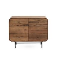 comoda con contornos curvos de madera maciza de mango con 6 cajones