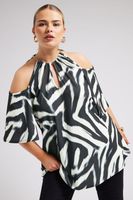 yours london top hombros descubiertos estampado cebra con cadena mujer curvy y tallas grandes yours london