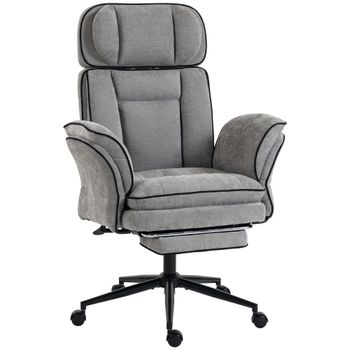 HOMCOM Silla de Escritorio con Reposapiés Reposabrazos Abatibles Respaldo Alto y Reclinable 145° Reposacabezas Ajustable Gris   Aosom España