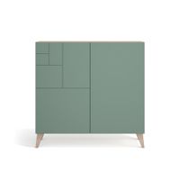 zapatero de melamina nogal claro puertas verde 87x90x27 cm