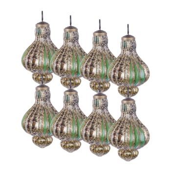 Conjunto De 8 Bolas De Navidad De Vidrio Hechas A Mano Para Colgar Del Árbol De Estilo Vintage Dorado Y Verde Brillant