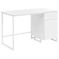 escritorio de oficina tablero de mdf y estructura de acero 120 x 60 cm con cajon almacenaje cerrado estilo minimalista blanco lexton