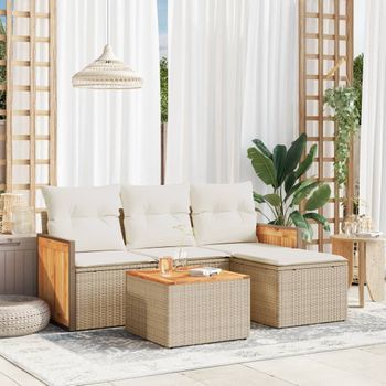 Conjunto De Sofás Jardín Con Cojines 5 Uds | Mueble Jardin Mesa Y Sillas Ratán Sintético Beige Cfw448169