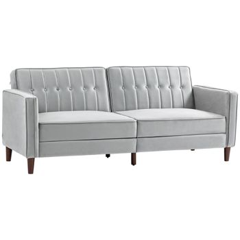 HOMCOM Sofá Cama Convertible 3 Plazas de Terciopelo con Respaldo Reclinable Patas de Madera para Salón Moderno 189x80,5x78,5cm Gris   Aosom España