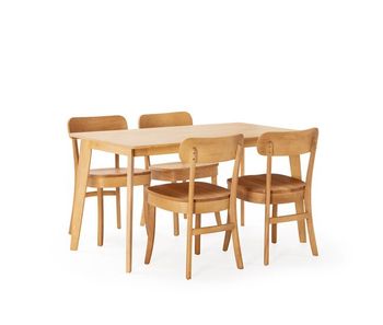 Juego de mesa 140x80 cm y 4 sillas de comedor nala color roble