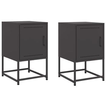 Juego De 2 Mesitas De Noche - Mesillas Acero Negra 36x39x60,5 Cm Mc5644