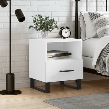 Mesita De Noche | Mesa Auxiliar | Mesilla Madera De Ingeniería Blanco 40x35x47,5 Cm Cfw76189