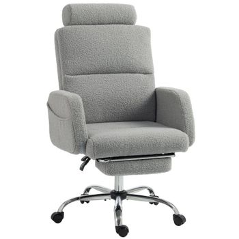 Homcom Silla De Escritorio Con Reposapiés Tapizada En Borreguito Gris Claro