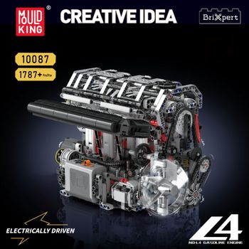 Mould King 10087 L4, bloques de construcción de un motor de gasolina, 1787 piezas, modelo de motor eléctrico, juguete mecánico de colección para construir uno mismo.