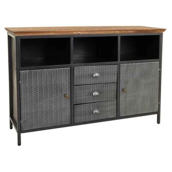 Aparador de metal y madera negro 121,5x36x82,5