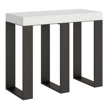 Consola extensible 90x40/196 cm efecto madera fresno blanco, hierro