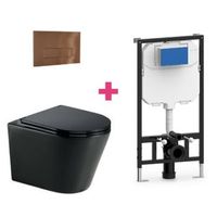 pack inodoro suspendido ceramica turin negro mate con cisterna y pulsador cobre rectangular