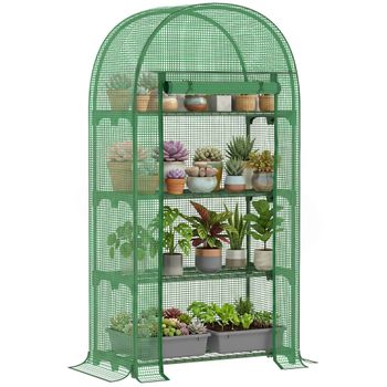Outsunny Invernadero de Jardín con 4 Estantes Puerta Enrollable y Cubierta de PE Vivero Casero de Terraza para Cultivo Plantas Flores   Aosom España