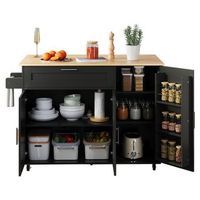 isla de cocina movil con encimera plegable cajones y especiero 1325x70x90cm madera imitacion acabado roble