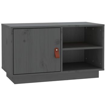 Mueble Tv | Mueble De Salón | Armario Tv De Madera Maciza De Pino Gris 70x34x40 Cm
