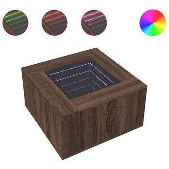 Mesa De Centro Y Led Madera Ingeniería Marrón Roble 60x60x40 Cm Vidaxl