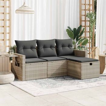 Set De Sofás De Jardín 4 Uds | Juego De Muebles De Jardín Y Cojines Ratán Sintético Gris Cfw36141
