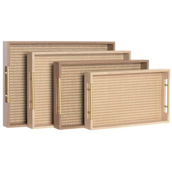 Bandeja decoración set 4 madera 52x36x6 marrón