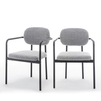 Conjunto de 2 sillones de comedor de tela rizada y metal - gris