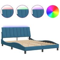 cama matrimonial  cama para adultos  estructura de cama con luces led terciopelo azul 140x200 cm