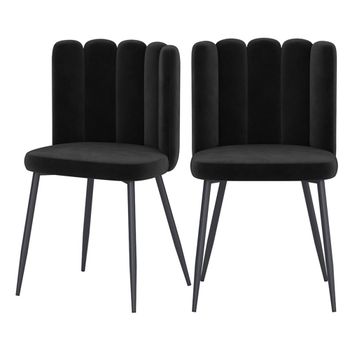 Set de 2 sillas de terciopelo negro con patas de metal negro