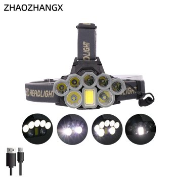 Linterna Frontal LED ZHAOZHANGX T6+COB 6LED, Luz Potente Recargable, Linterna Frontal USB Recargable de Alta Potencia