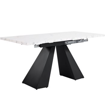 Mesa de comedor extensible, mesas de comedor modernas, para sala de estar y oficina en casa 99-159x74x77 cm Blanco＋Negro   Aosom España